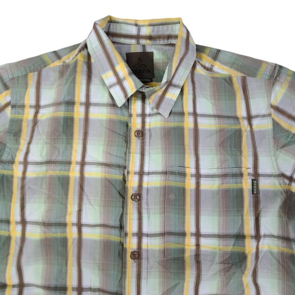 PrAna Button Up Shirt Adult Mens Medium Green Plaid Outdoors Cotton Casual * - Picture 4 of 8